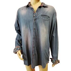 Distinctive Joe Browns Blue Mens Long Sleeve Dyed Shirt Size 45-47 ( Large)